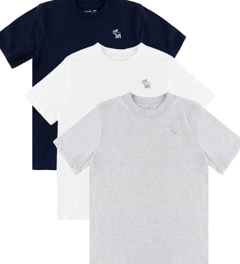 Børn Abercrombie & Fitch T-shirts - 3-pak - Navy Blazer/Hvid/Gråmeler