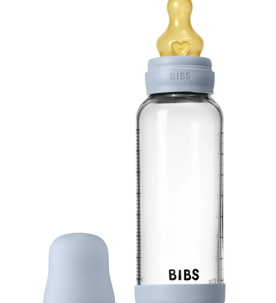 Sutteflasker|Amning*BIBS Sutteflaske - 240 ml - Glas/Naturgummi - Baby Blue