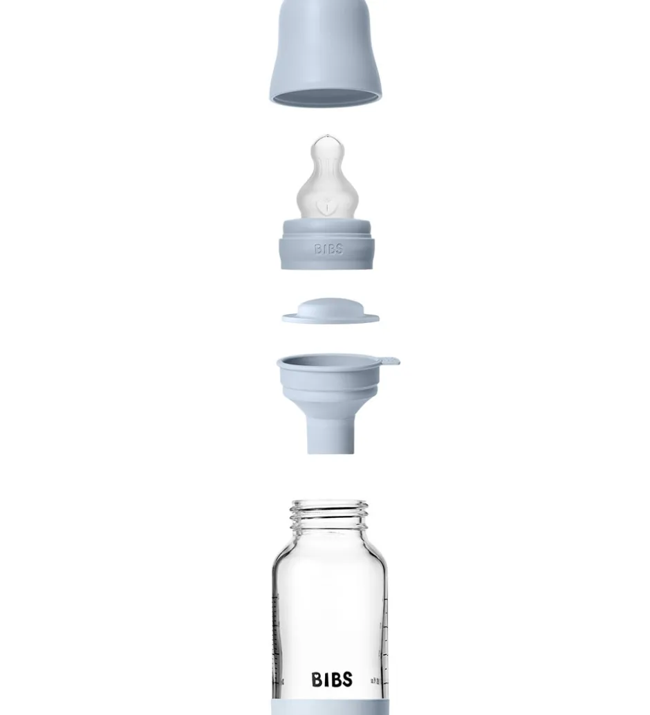 Sutteflasker|Amning*BIBS Sutteflaske - 120 ml - Glas/Silikone - Baby Blue