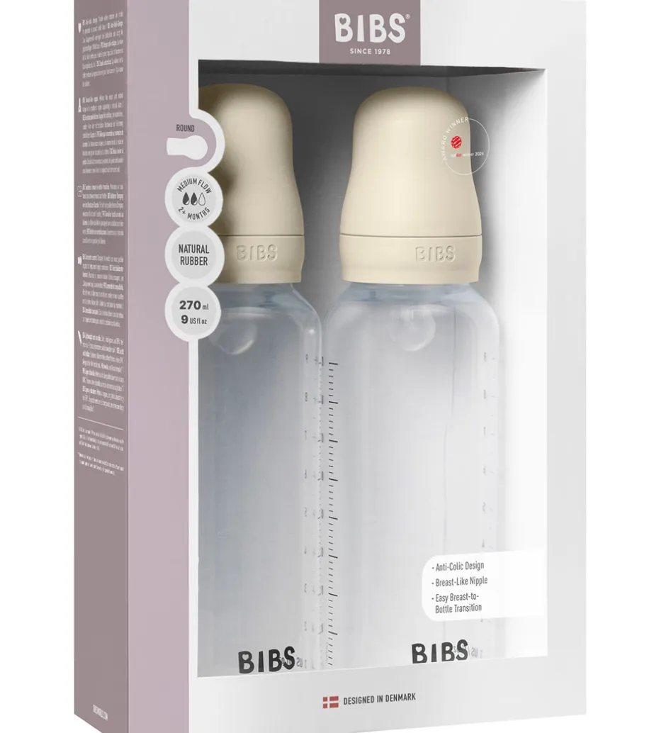 BIBS Sutteflaske - 2-pak - 270 ml - PP/Silikone - Ivory