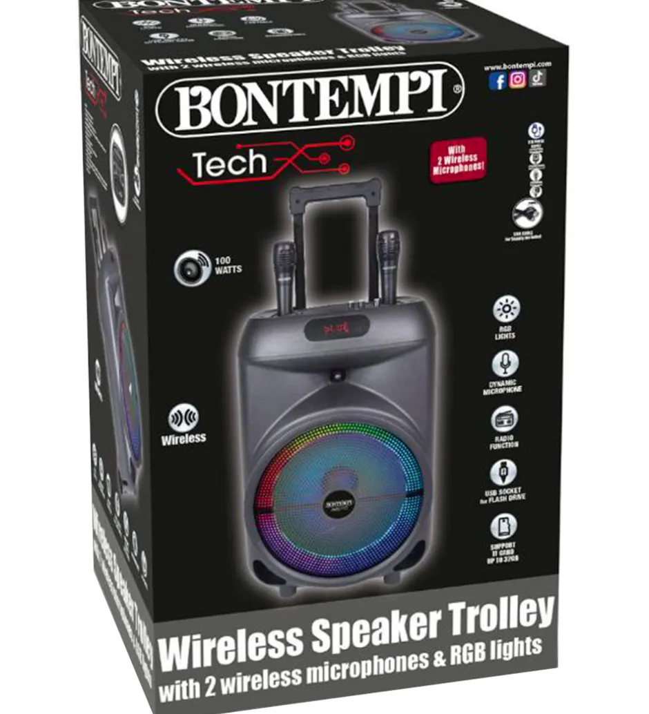 Bontempi Højtaler m. Mikrofoner/Lys - 87 cm - Trådløs - Trolley
