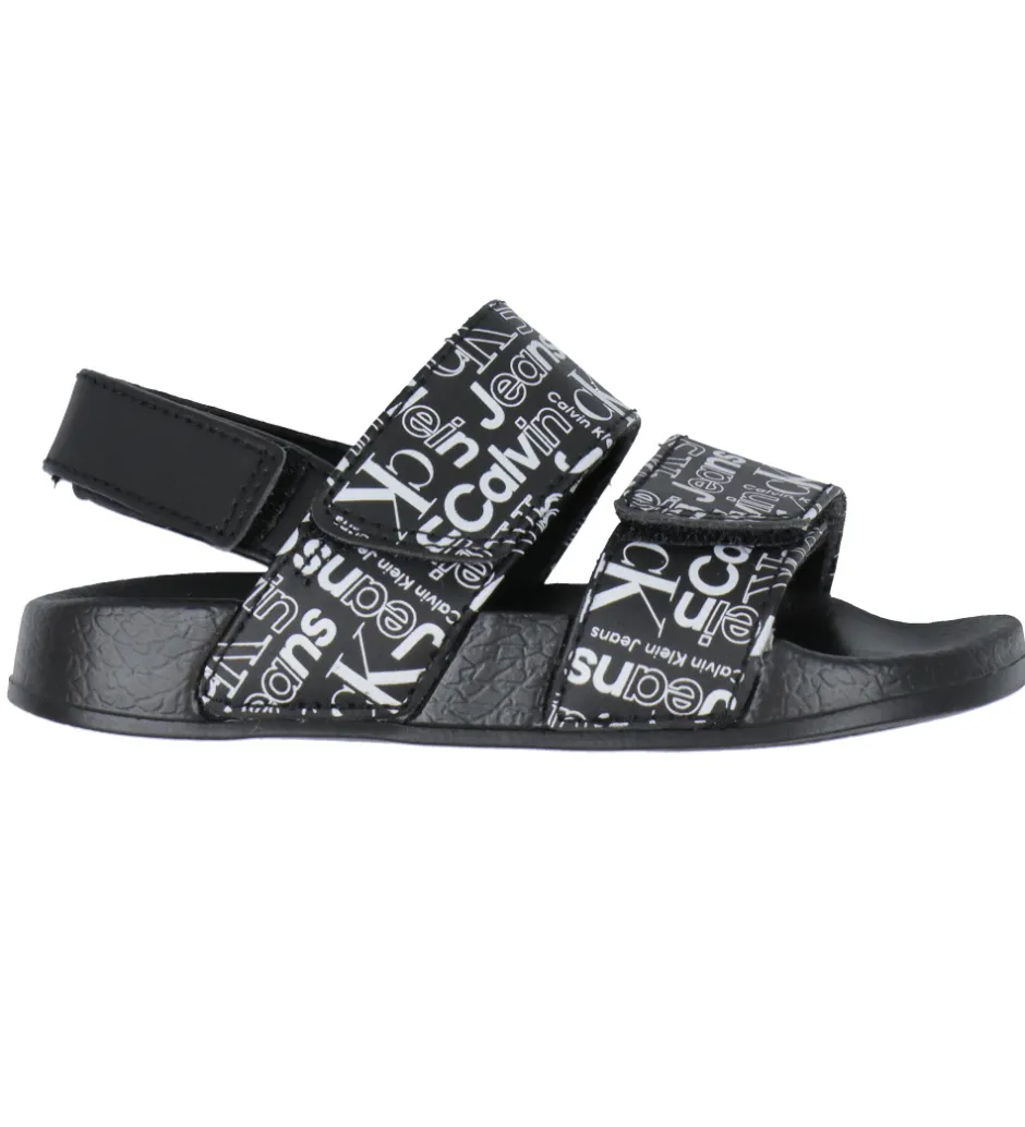 Badesandaler*Calvin Klein Badesandaler - Velcro - Sort m. Hvid