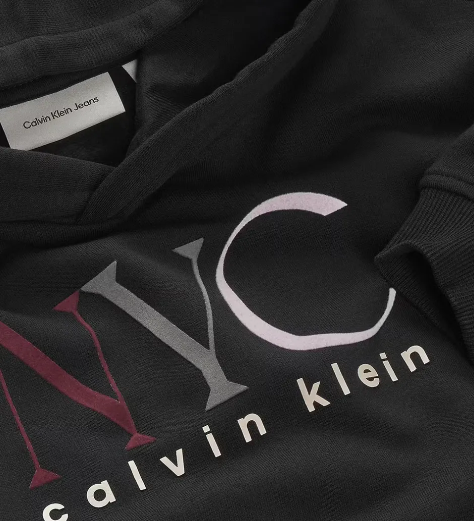 Hættetrøjer*Calvin Klein Hættetrøje - Cropped - NYC Graphic - CK Black