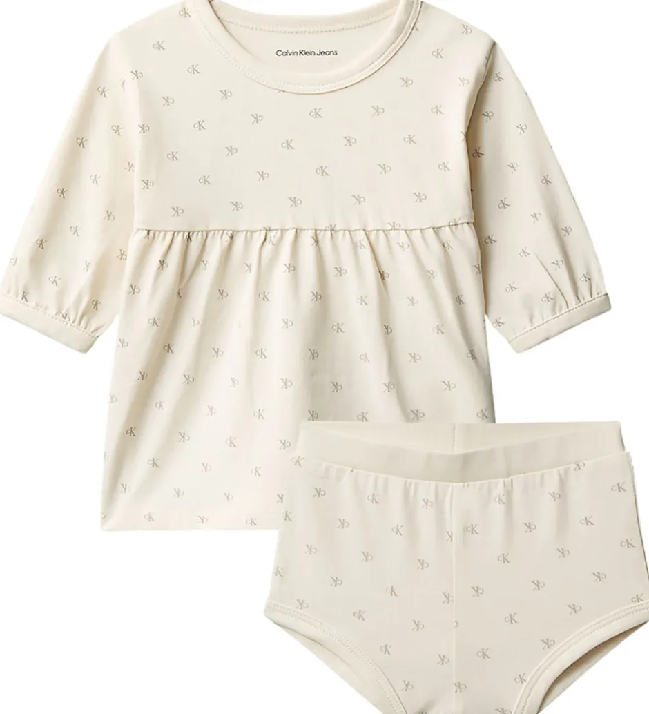 Børn Calvin Klein Sæt - Kjole/Bloomers - Monologo White