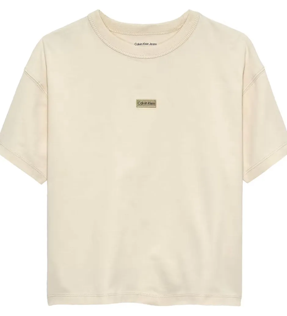 Børn Calvin Klein T-shirt - Folded Logo Label - White Gray