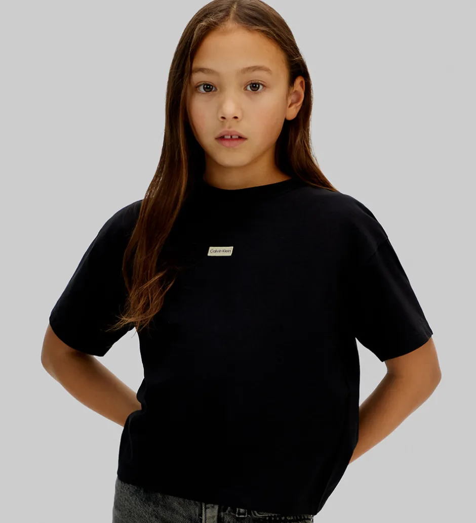Børn Calvin Klein T-shirt - Folded Logo Label - CKBlack
