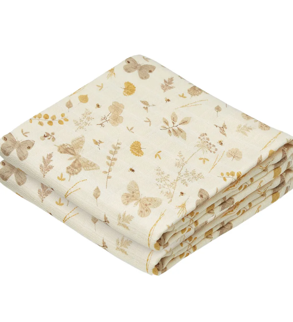 Cam Cam Babysvøb - 120x120 cm - Beige m. Blade/Sommerfugle