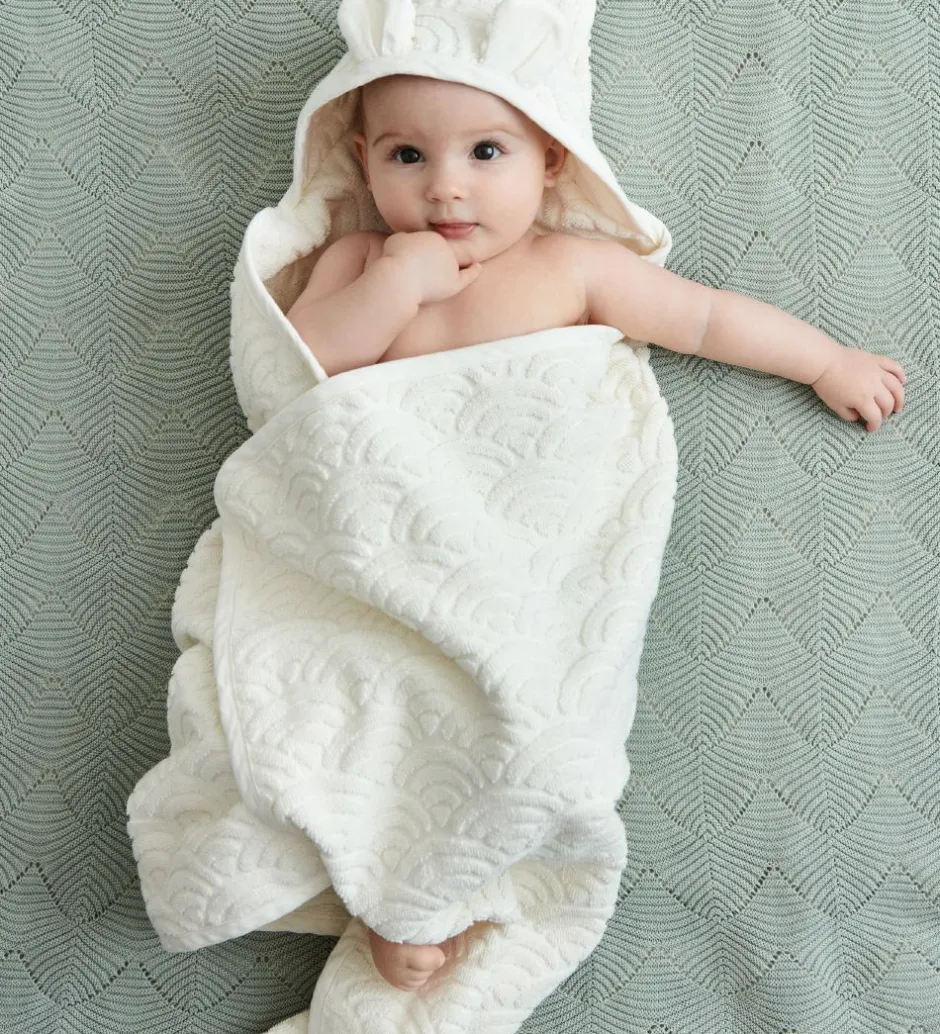 Babyhåndklæde- Og Poncho*Cam Cam Badeslag - 80x80 - Off-White m. Ører