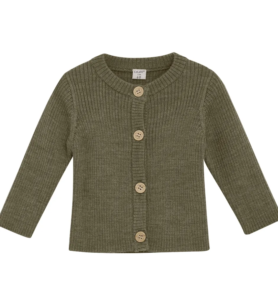 Striktrøjer*CeLaVi Cardigan - Uld - Dusky Green