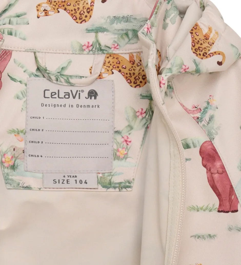 Børn CeLaVi Softshelljakke - Brandied Apricot/Rosa m. Elefanter