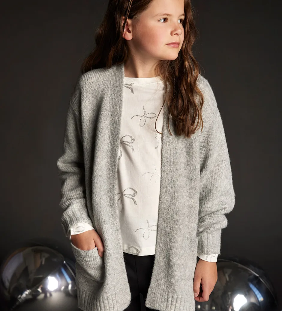 Børn Creamie Cardigan - Strik - Lang - Light Grey Melange