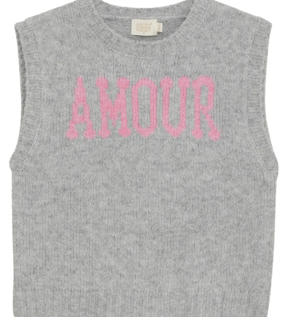 Børn Creamie Vest - Strik - Slipover - Light Grey Melange