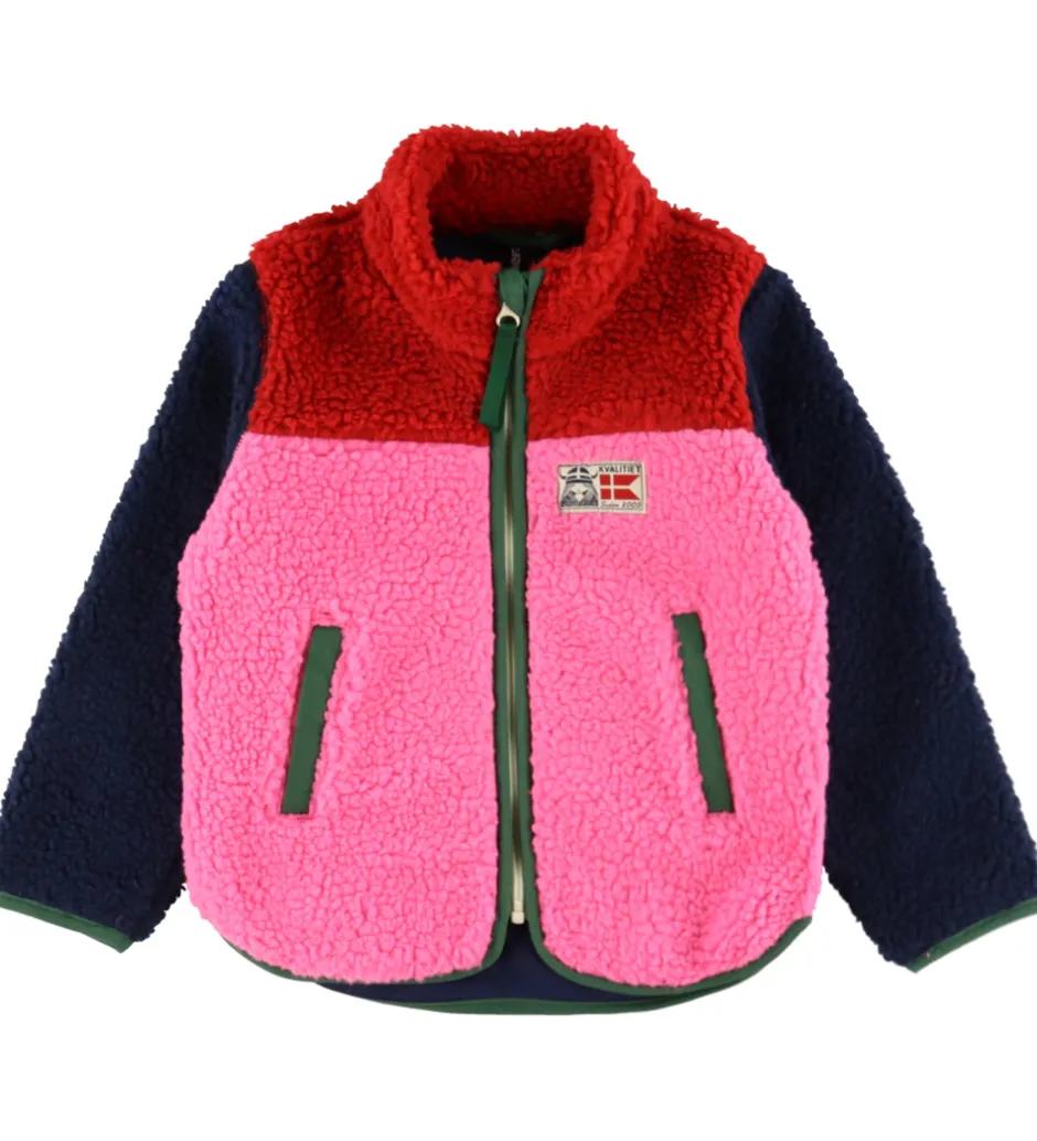 Børn Danefæ Fleecejakke - Danebaever - Red/Navy/Spicy Pink