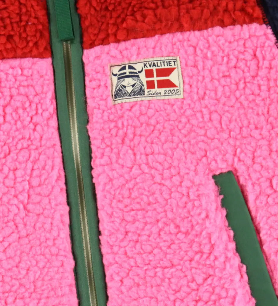 Børn Danefæ Fleecejakke - Danebaever - Red/Navy/Spicy Pink