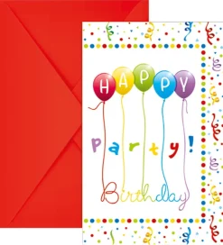 Festartikler*Decorata Party Invitationer - 6-pak - Happy Birthday Streamers