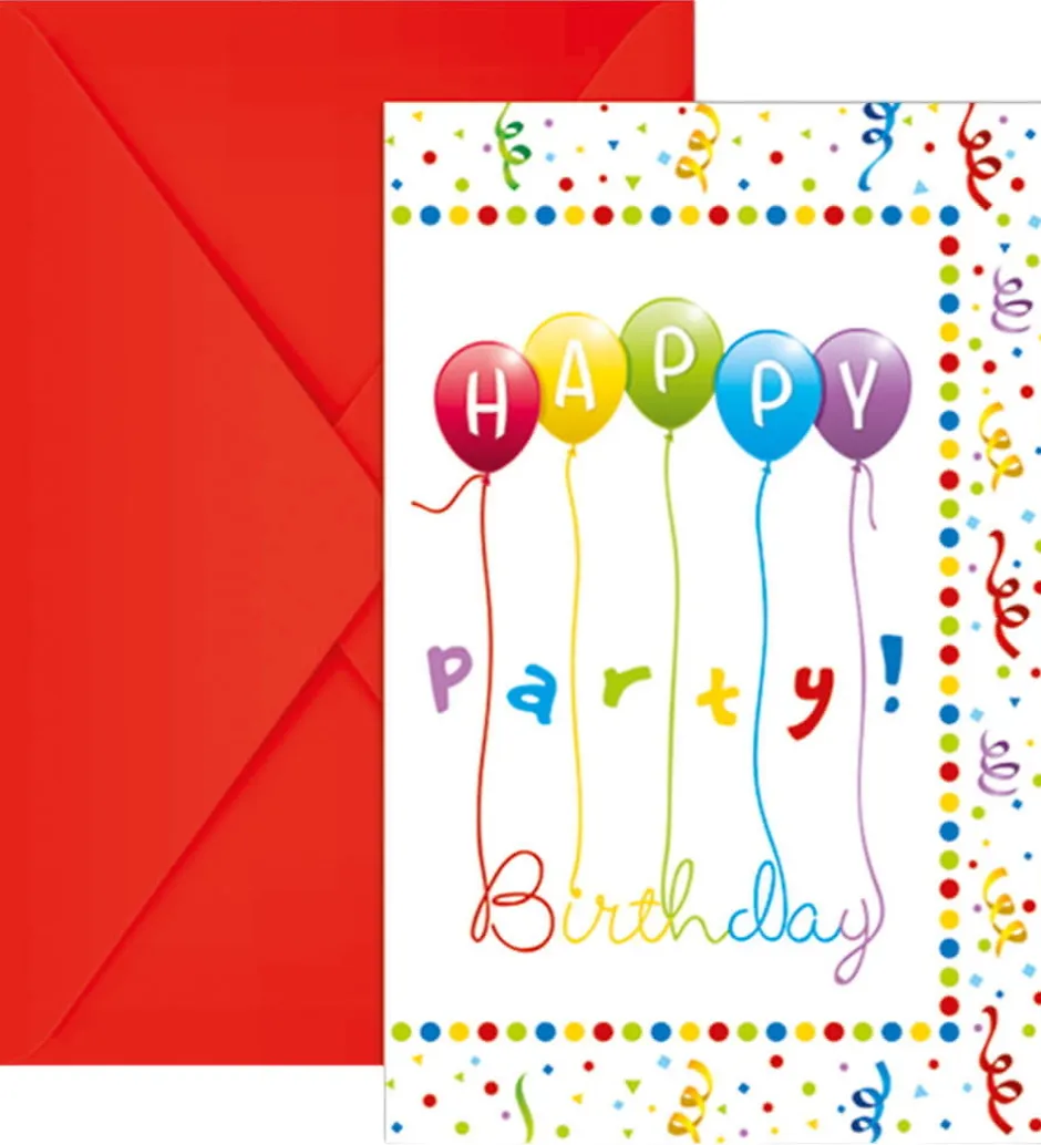 Festartikler*Decorata Party Invitationer - 6-pak - Happy Birthday Streamers