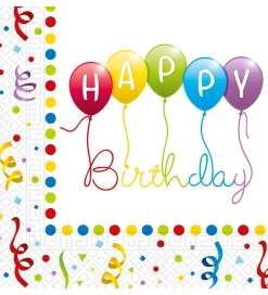Festartikler*Decorata Party Servietter - 20-pak - 33x33 cm - Happy Birthday S