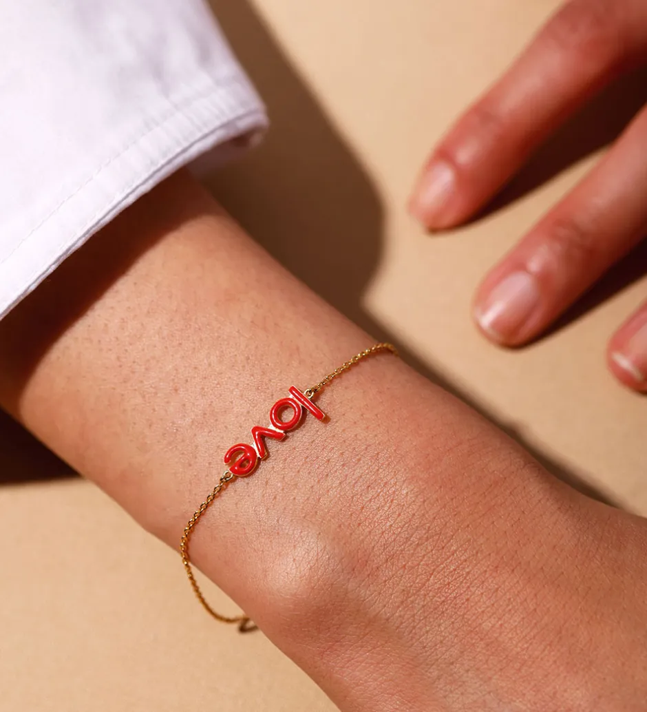 Smykker*Design Letters Armbånd - Keywords Chain - 18k Guldbelagt - Coral