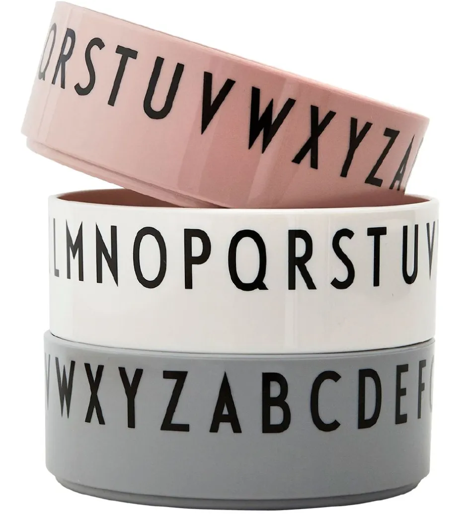 Design Letters Skål - 3-pak - Rosa/Hvid/Grå m. Bogstaver