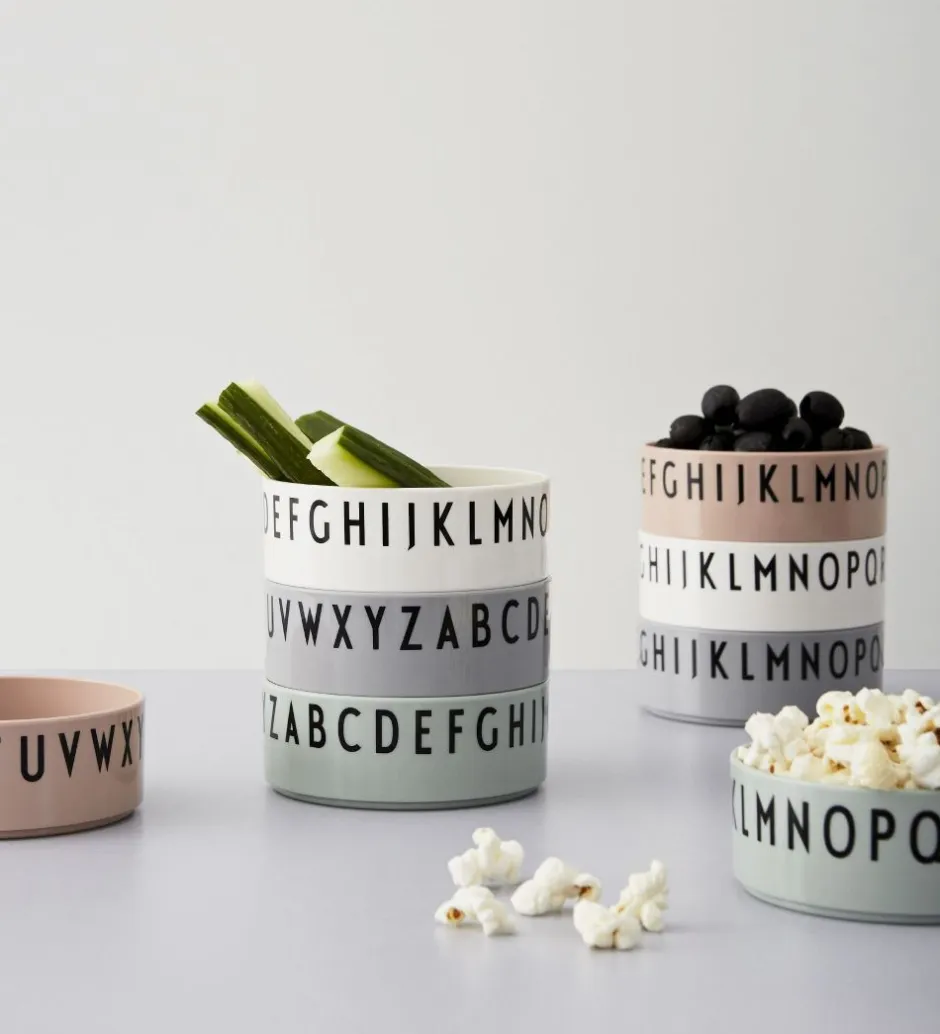 Design Letters Skål - 3-pak - Rosa/Hvid/Grå m. Bogstaver