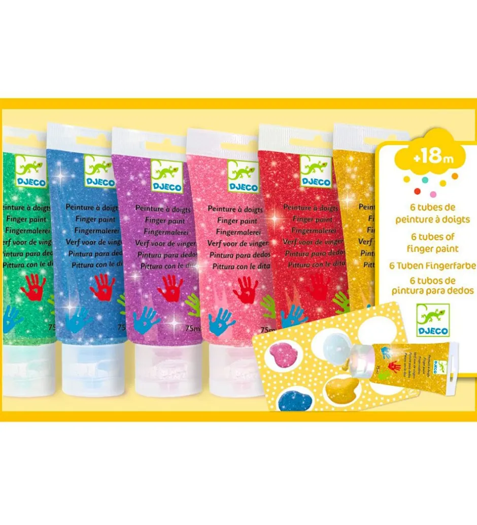 Maling*Djeco Fingermaling - 6 Farver - Glimmer