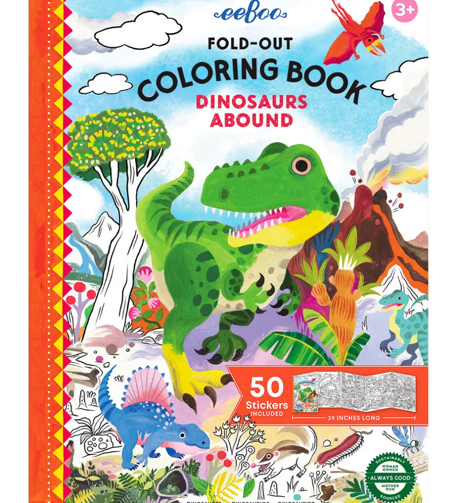 Malebog*Eeboo Fold Ud Malebog m. Klistermærker - Dinosaurer