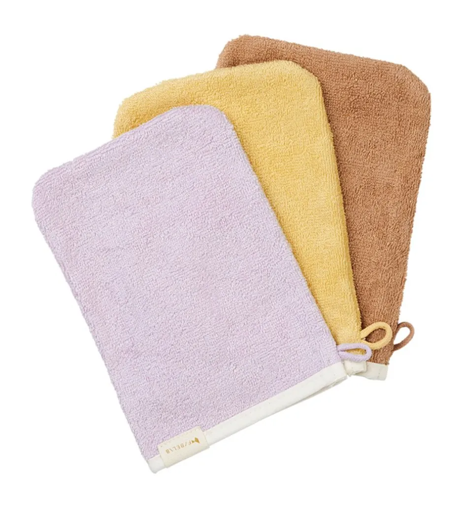 Fabelab Badehandske - 3-pak - Lilac/Pale Yellow/Caramel