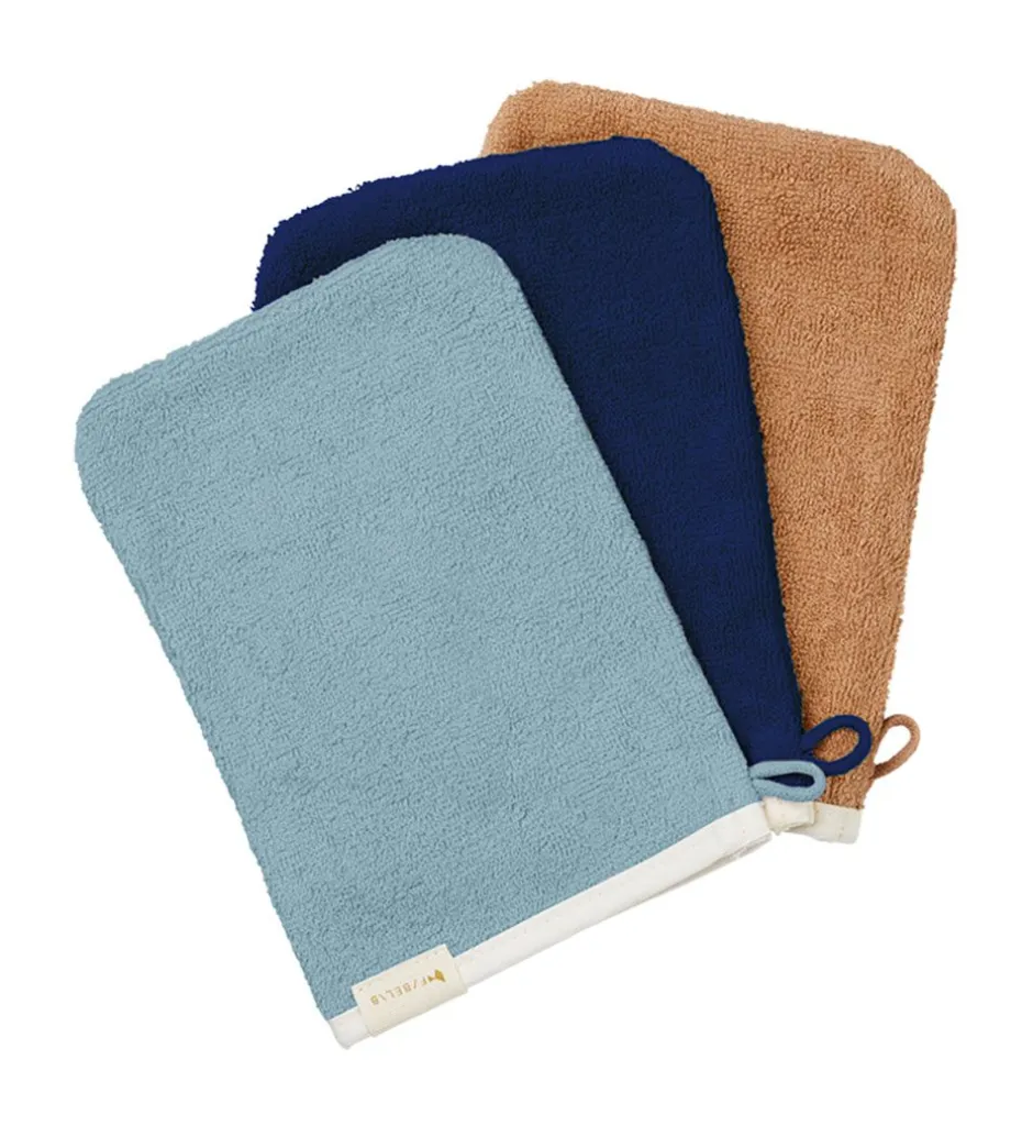 Vaskeklude*Fabelab Badehandske - 3-pak - Cottage Blue/Caramel/Midnight Blue