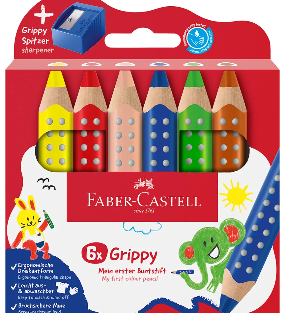 Tuscher Og Farver|Skriveredskaber*Faber-Castell Farveblyanter - XXL Jumbo Grip + Spidser - 6 stk.