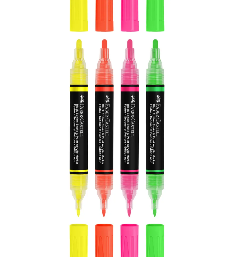 Tuscher Og Farver*Faber-Castell Tuscher - Shake & Paint Akryl - 4 Stk. - Neon