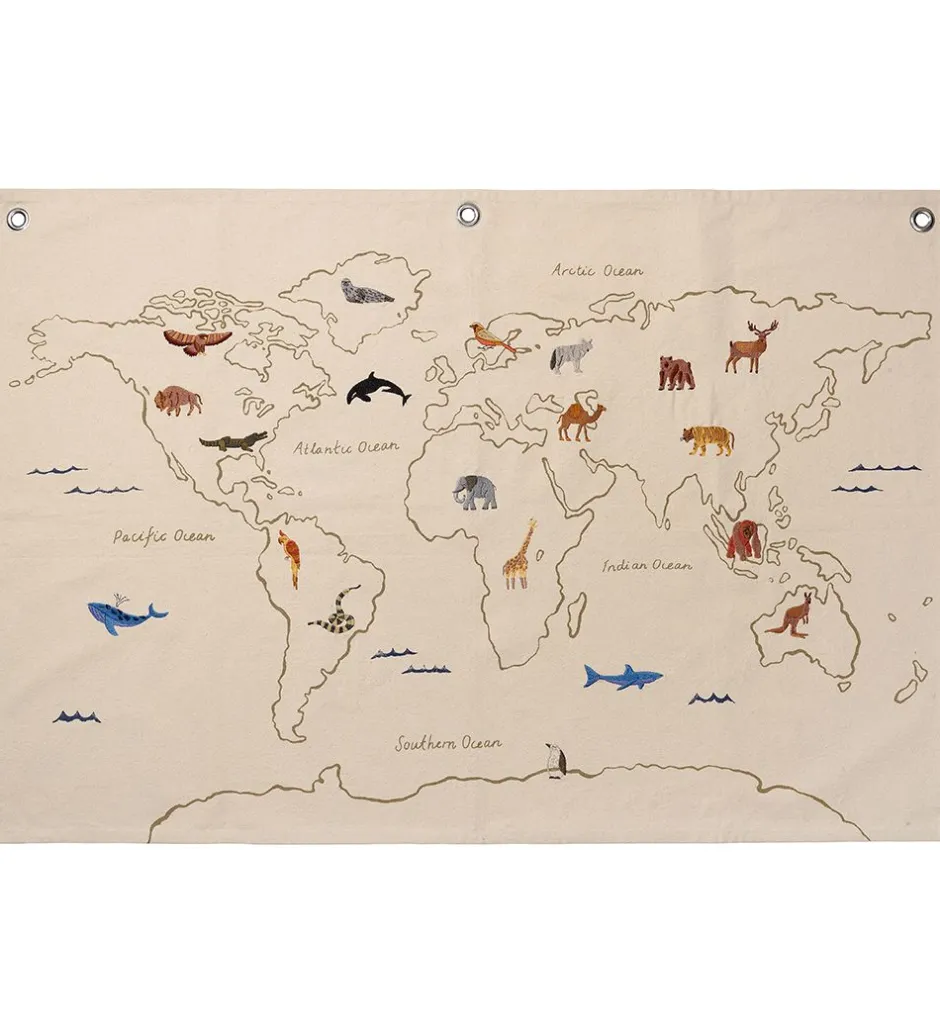 Plakater Og Billeder*Ferm Living Vægophæng - The World Textile Map - Off White