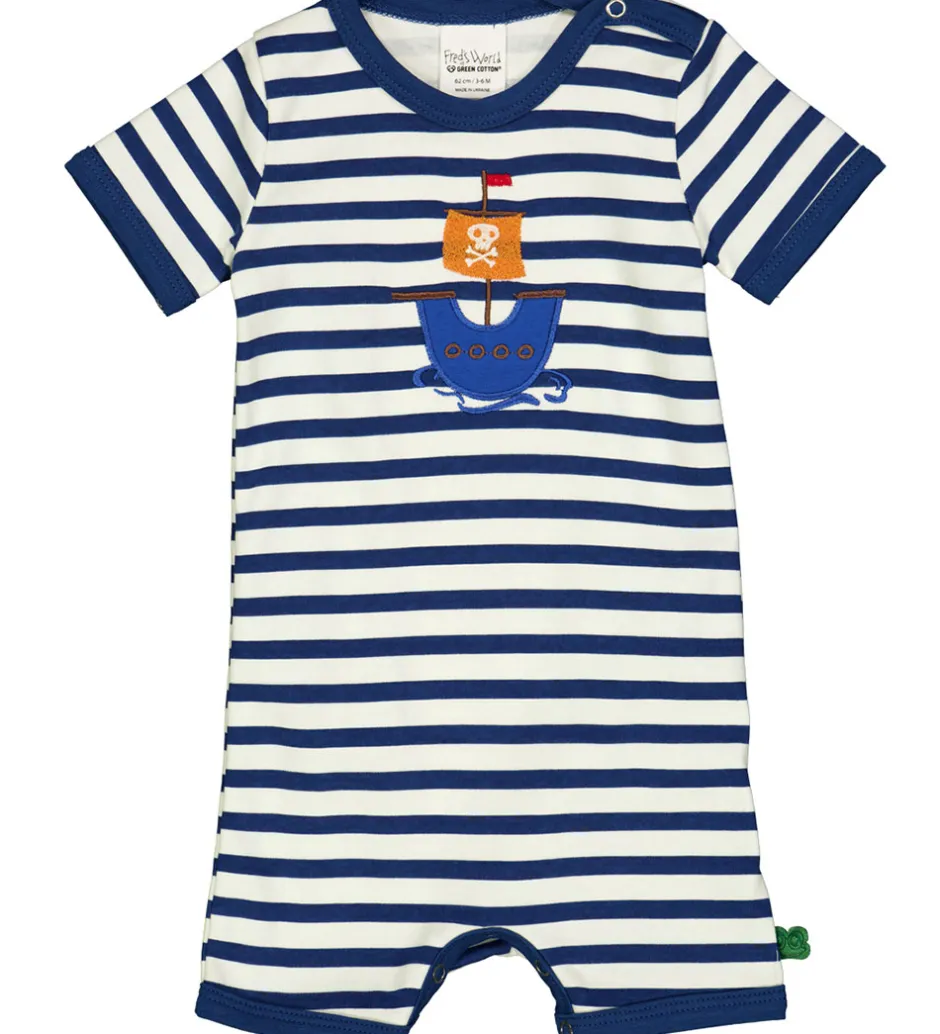 Børn Freds World Sommerdragt - Stripe applique - Almond/ Navy