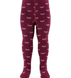 Strømpebukser*Fuzzies Strømpebukser - Bordeaux/Rosa m. Sløjfer
