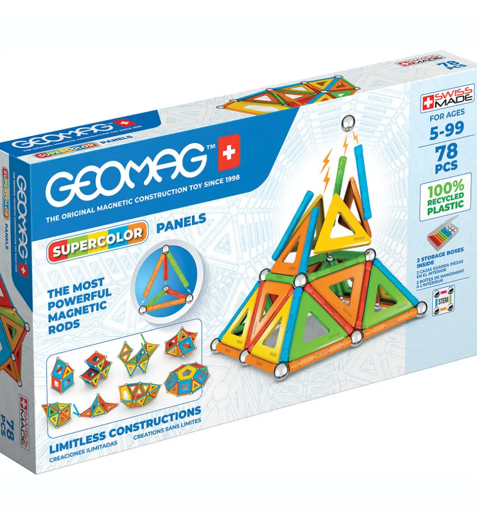 Magnetlegetøj*Geomag Magnetsæt - Supercolor Panels Recycled - 78 Dele