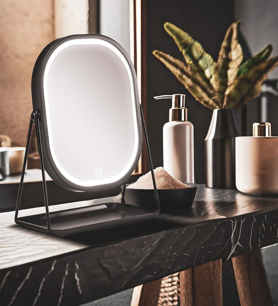 Gillian Jones Bordspejl - Oval - LED/Bakke - Sort