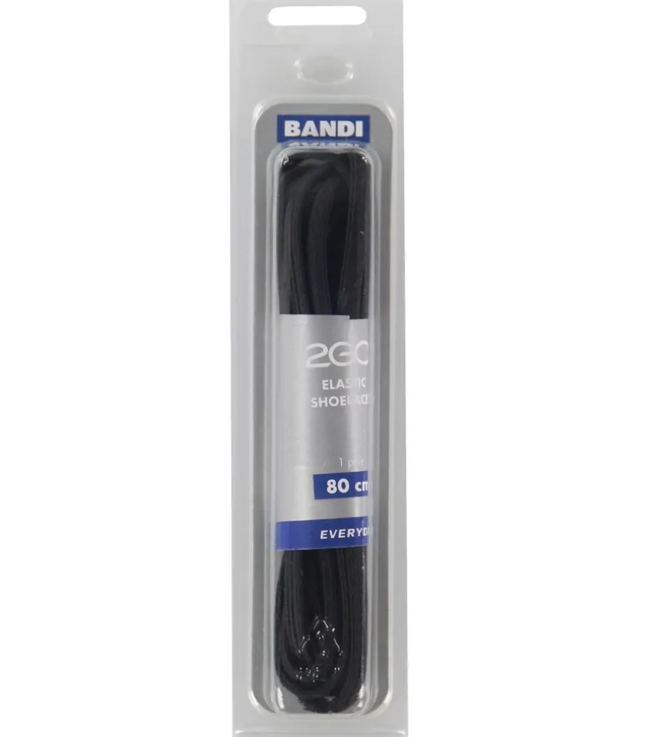 2GO Elastiske Snørebånd - 80 cm - 1 Par - Sort
