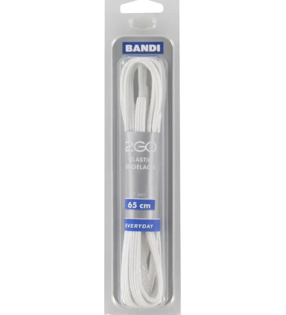 2GO Elastiske Snørebånd - 65 cm - 1 Par - Hvid