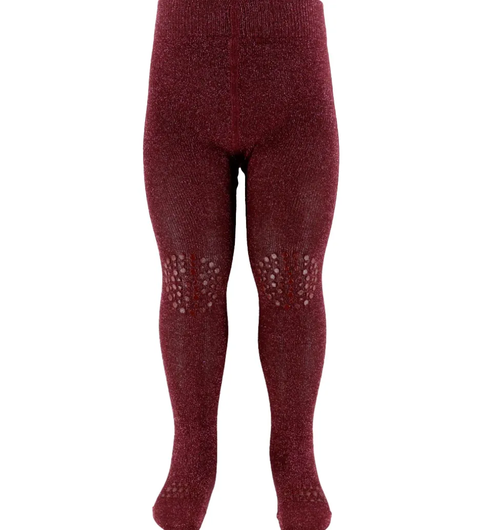 Strømpebukser*GoBabyGo Kravlestrømpebukser - Bambus - Wine Red m. Glimmer