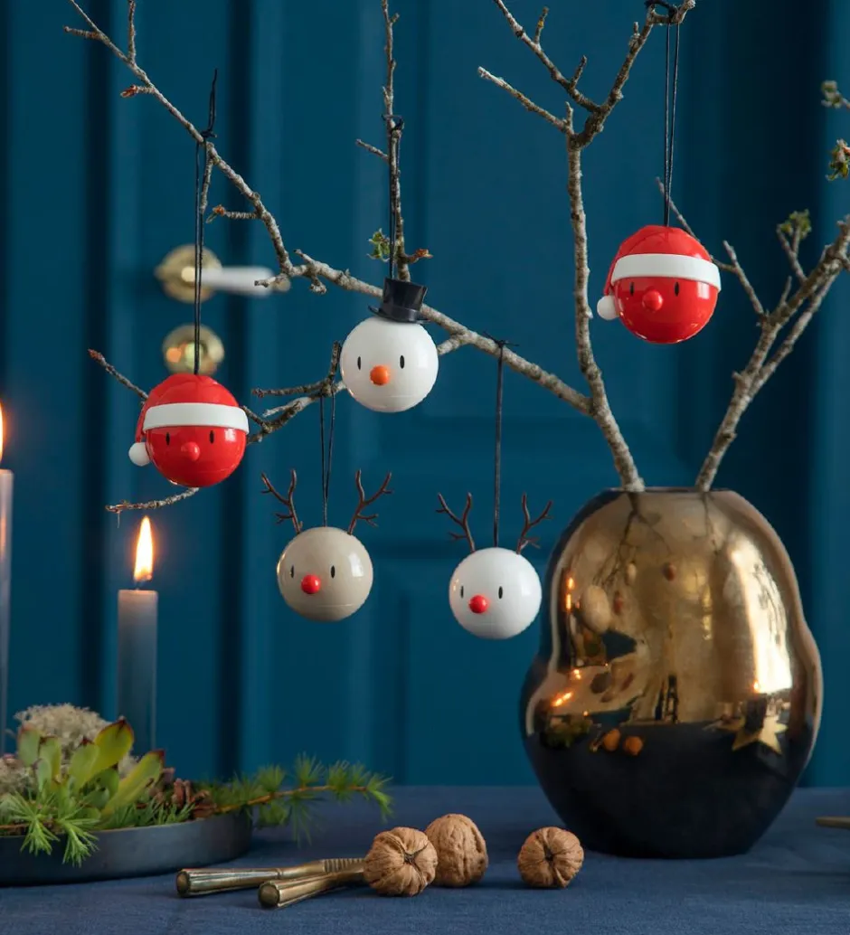 Hoptimist Julekugler - Snowman - 2 stk - Ø:5 cm - Hvid