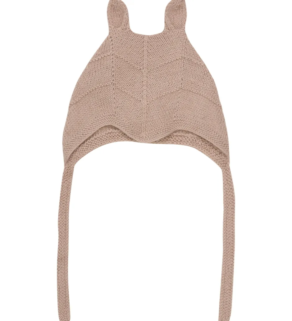 Børn Huttelihut Babyhjelm m. Ører - Alpakauld - Strik - Mahogany Rose