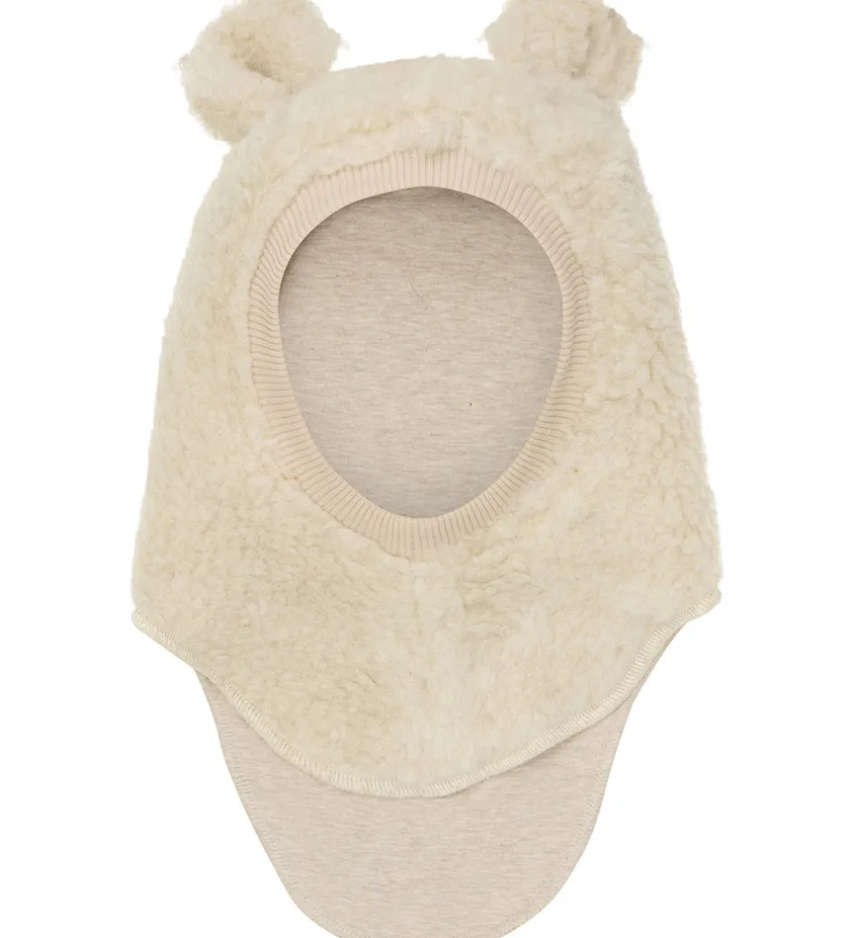 Børn Huttelihut Elefanthue - Uld - Teddy - 2-lags - Cement m. Ører