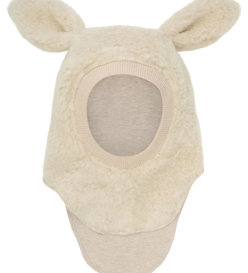 Børn Huttelihut Elefanthue - Uld - Teddy - 2-lags - Cement m. Ører