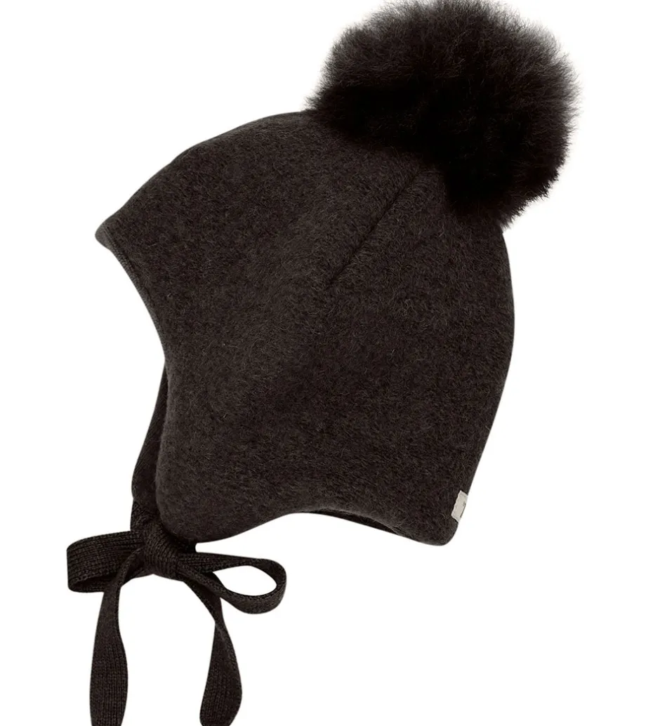 Huer Og Hatte|Babyhjelme*Huttelihut Hue - Uld - Dark Brown Melange m. Kvast