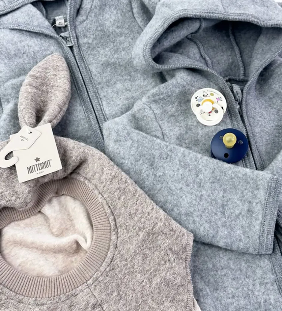 Børn Huttelihut Køredragt - Uldfleece - Medium Grey Melange m. Ører