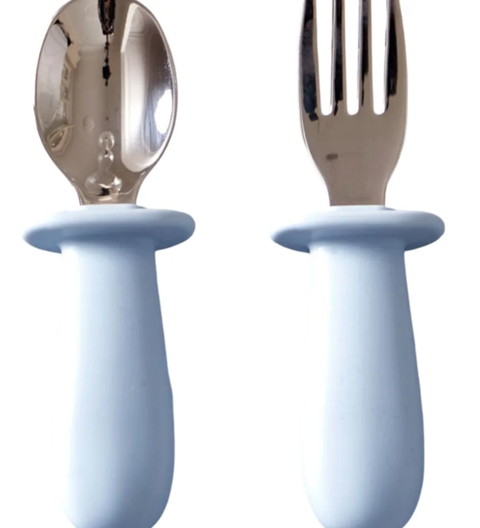 Børnebestik*Jack o Juno Børnebestik - Silikone/Rustfrit Stål - Pale Blue