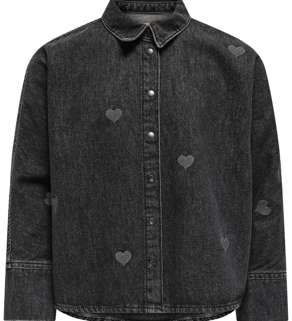 Børn Kids Only Skjorte - KogGrace - Washed Black/ Heart Embroide