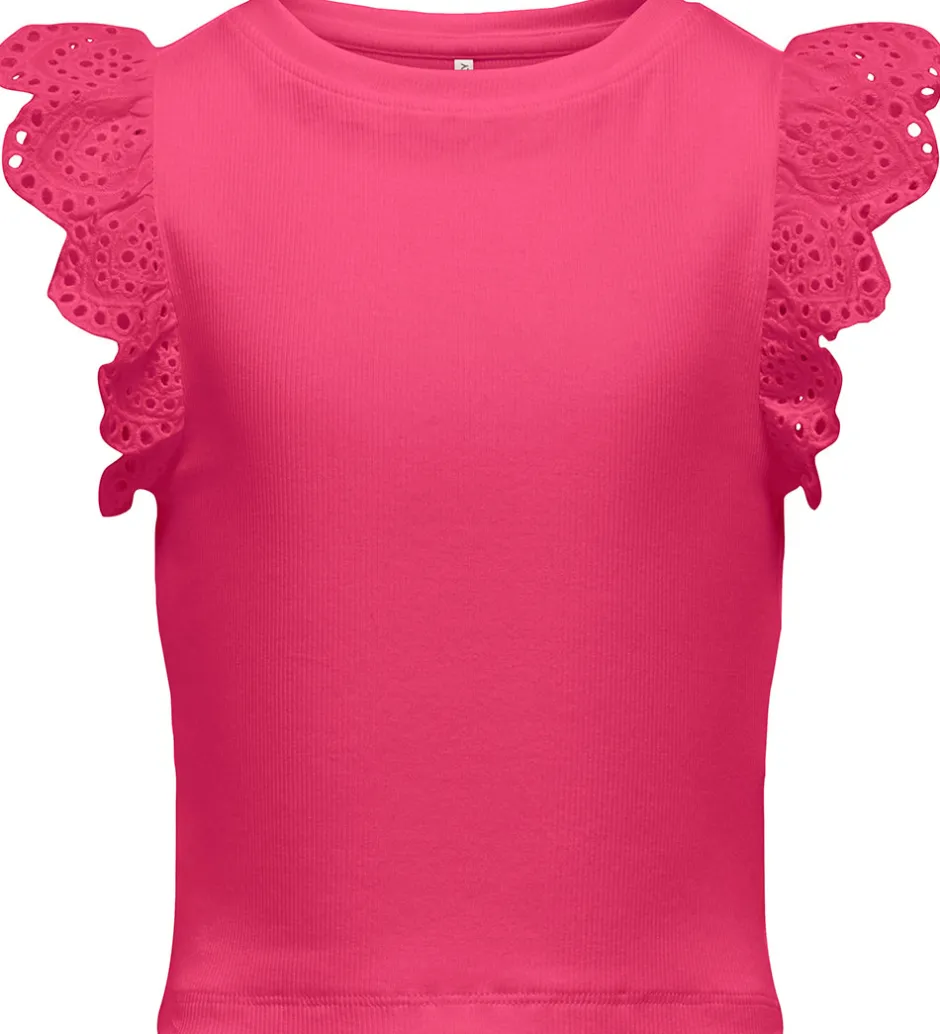 Børn Kids Only Top - Rib - KogDrea - Fuchsia Purple m. Broderi Anglai