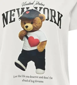 Børn Kids Only T-shirt - KogLina - Bear O-Neck Top - Cloud Dancer/New