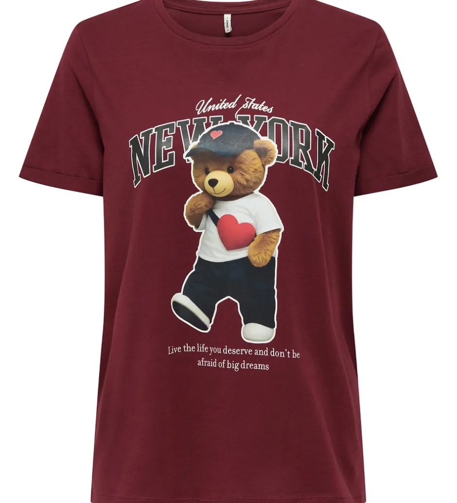 Børn Kids Only T-shirt - KogLina - Bear O-Neck Top - Cabernet/New Yor