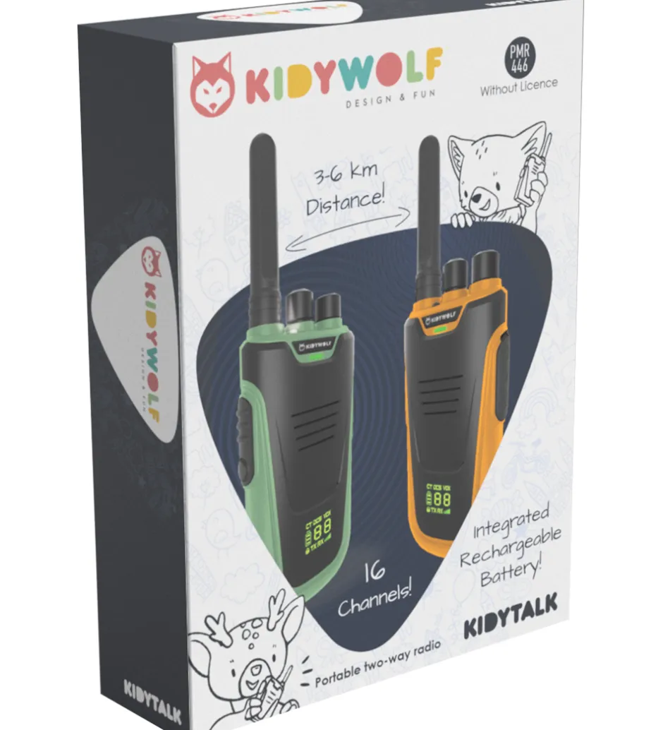 Walkie Talkies*Kidywolf Walkie Talkie - 2 stk. - Kidytalk - Grøn/Orange